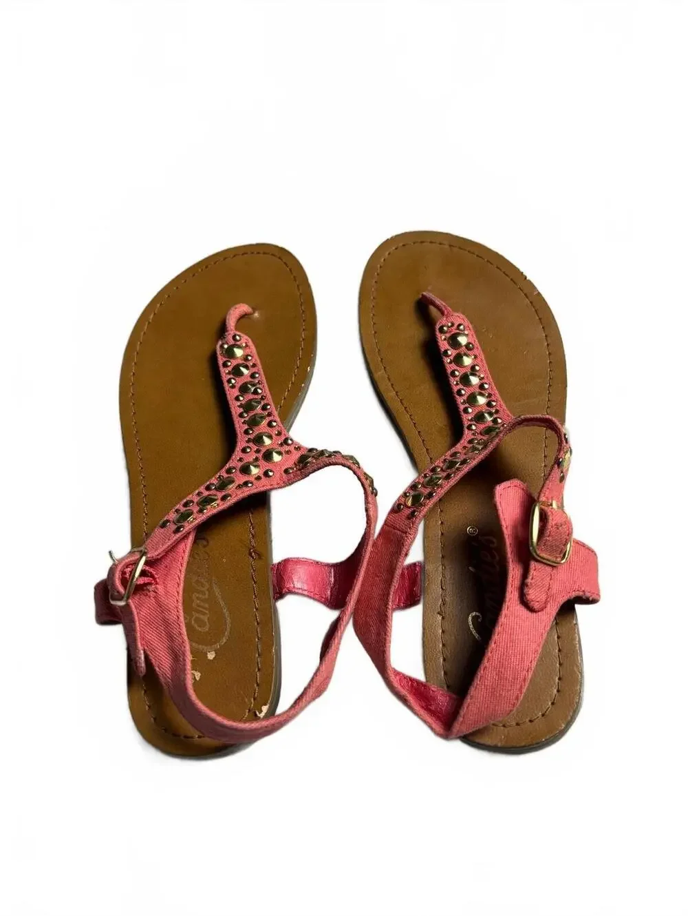 Candie's Pink Studded T-Strap Sandals